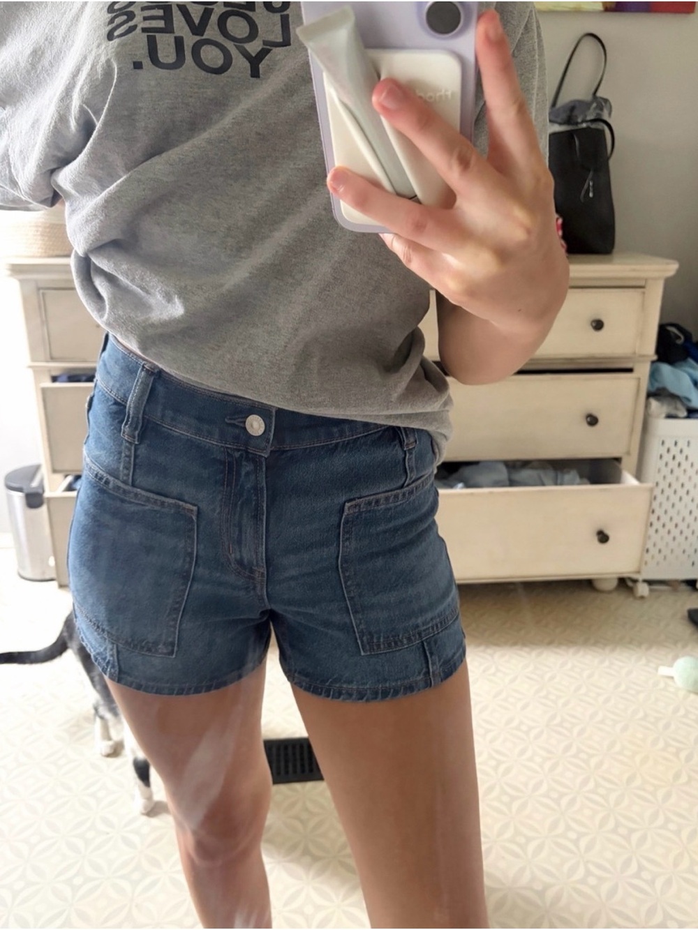 American Eagle Outfitters Dark Blue Denim Patch Pocket Shorts